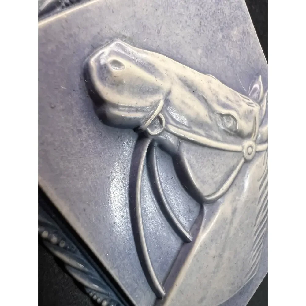 Vintage 1940’s Celluloid Horse Head Brooch/Pin Blue Square Fashion Retro 2